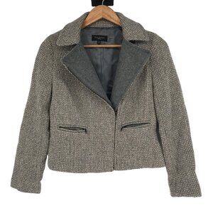 Talbots 2P Gray Tweed Moto Jacket Blazer Full Zip Wool Blend Pockets Metallic
